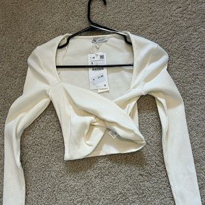 Zara Ribbed Cropped Long Sleeve Shirt